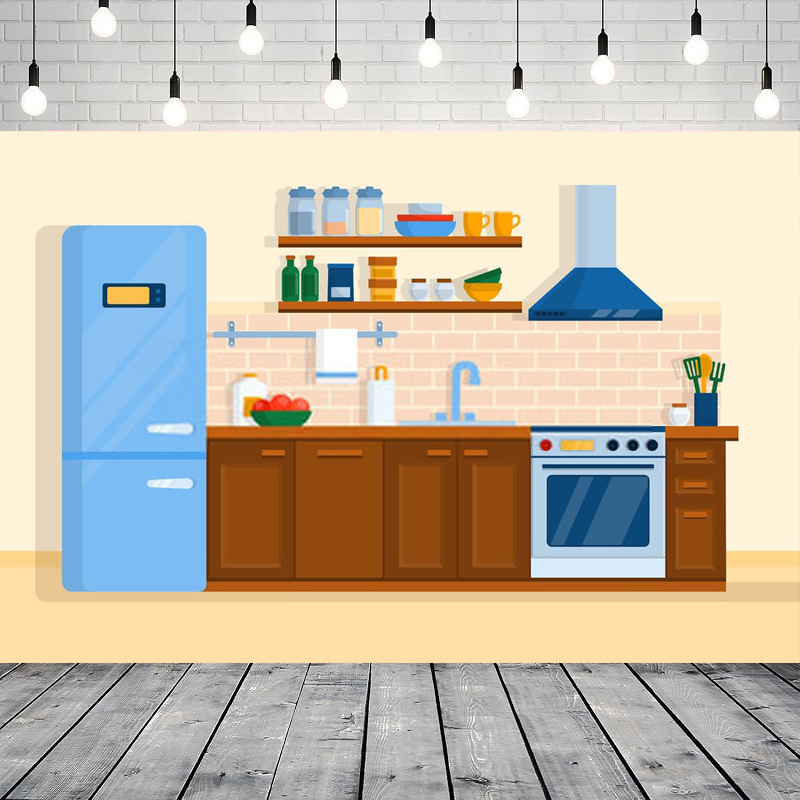 Kitchen Baking Background - Cartoon-Küchen-Fotografie-Hintergrund für Kinder, Backen, Kochen, für