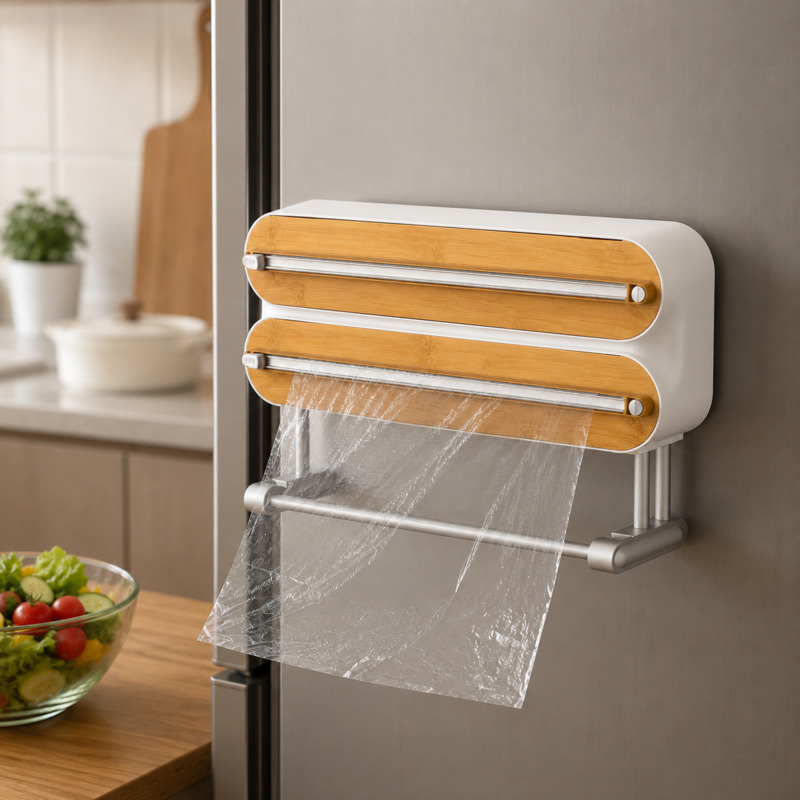 Kitchen Baking Tray Organizer - Magnetischer Frischhaltefolienschneider und -spender, Wandmontierter Kühlschrank-Organizer,