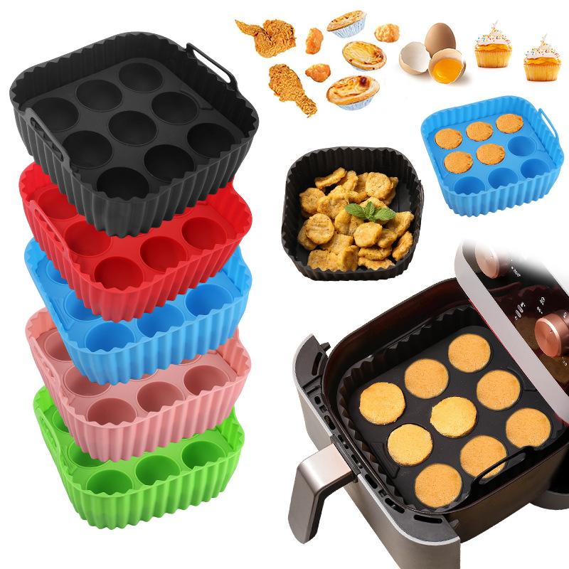 Kitchen Baking Tray Set - 2-teiliges Silikon-Heißluftfritteuse-Einlage-Set & Muffinformen-Set Wiederverwendbare Backformen