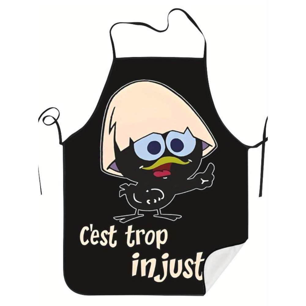 Kitchen Baking Background - Schürze mit Cartoon-Hühnermuster, schwarzer Hintergrund, niedliche